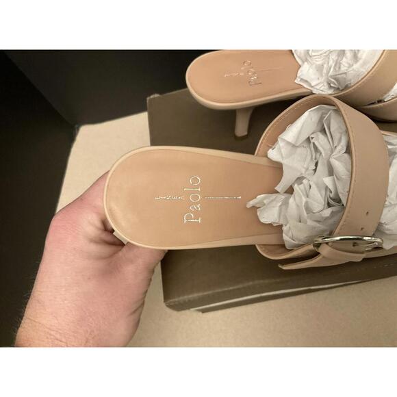 New! Womens Linea Paolo Cynthia Nude Nappy Buckled Kitten Heels Mules. Size 9.5M - Picture 6 of 11